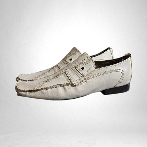 Lounge by Mark Nason Size 9.5 Men's Vintage Leather Loafers Off White - Picture 10 of 11